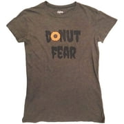 Junior Womens Dark Gray Orange Donut Fear Halloween Holiday T-Shirt