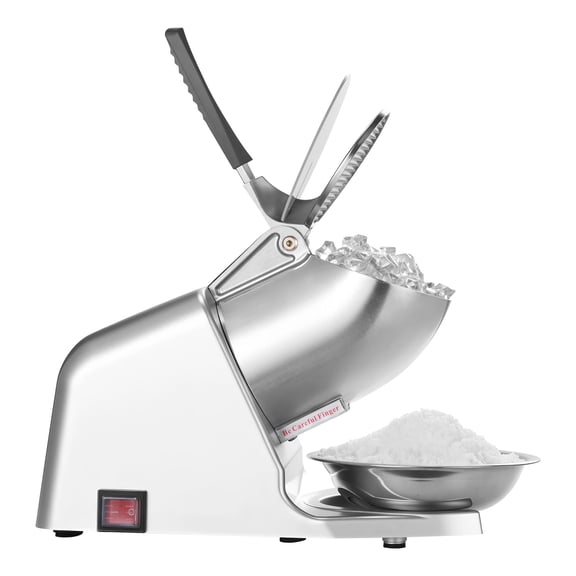 KFFKFF Electric Ice Crusher Machine, 286lbs Per Hour Snow Cone Maker with 4 Blades, Stainless Steel Shaved Ice Machine with Bowl and Cover, 300W 2000RPM Ice-Shaver for Home