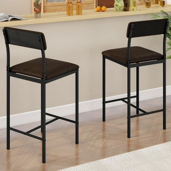 Uforic Bar Stools Set of 2, Counter Height Bar Stools , PU Upholstered Breakfast Bar Stools Kitchen Barstools, Dining Room Chairs Bar Chairs with Back for Kitchen Island, Apartment, Brown