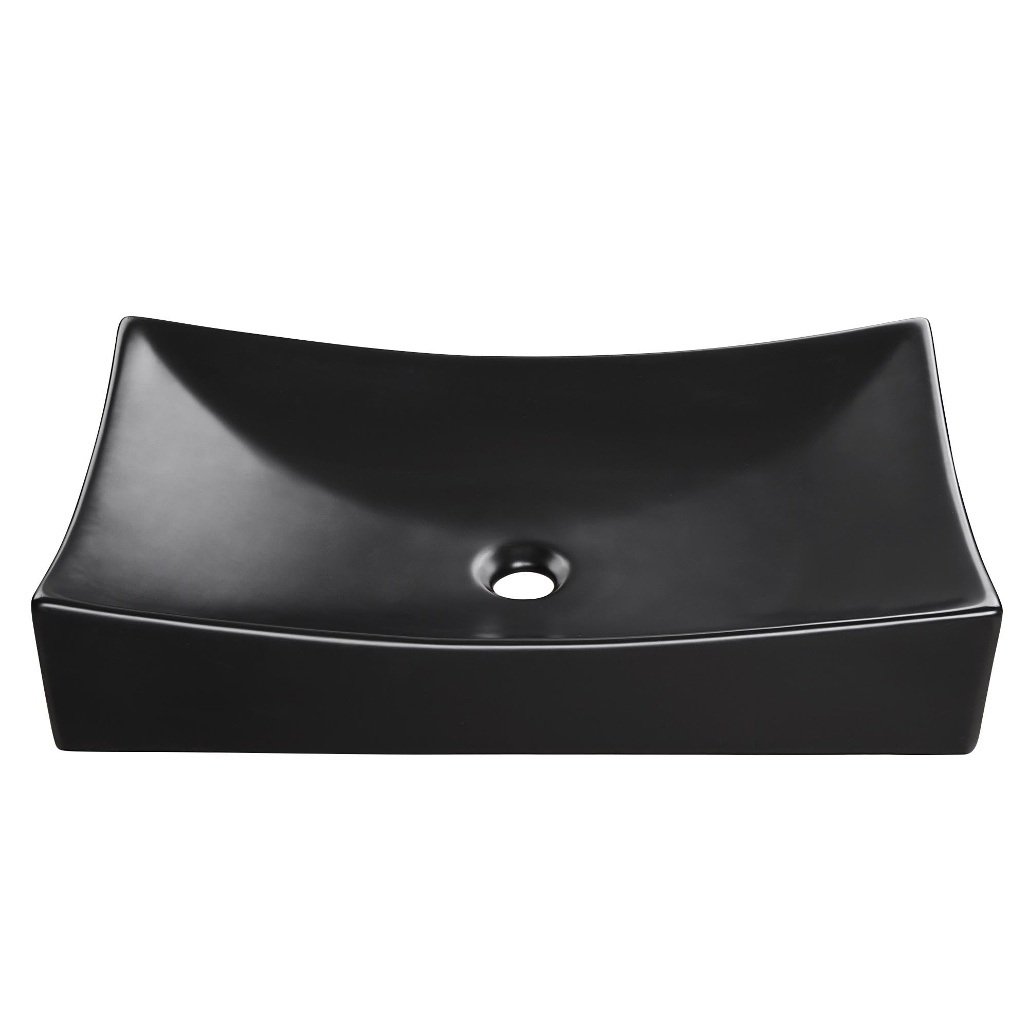 Aquaterior 26" Black Rectangle Bathroom Vessel Sink Above Counter Porcelain Pop up Drain