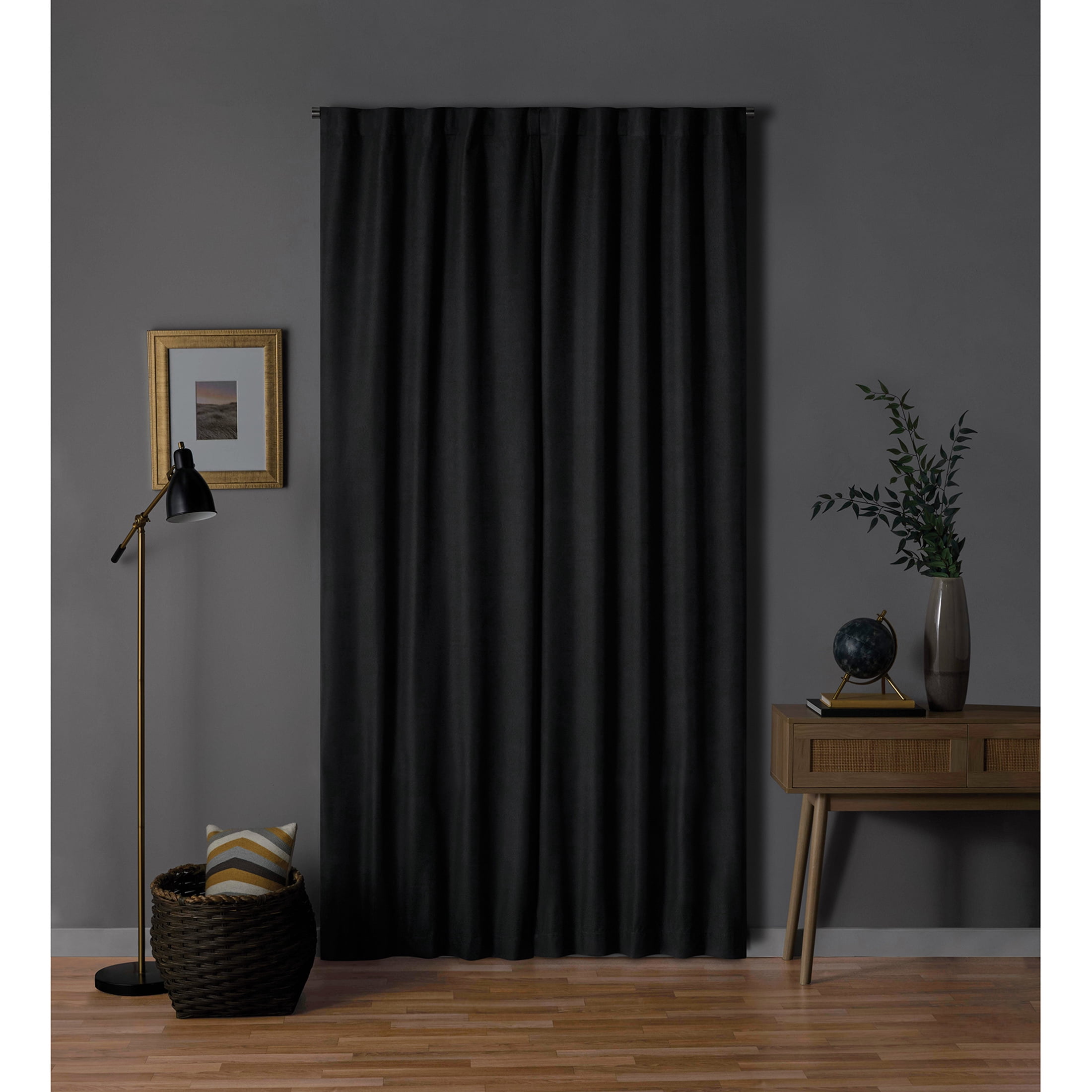 Mainstays Black 100% Blackout Curtain Panel Pair, Rod Pocket with Back Tabs, Set of 2, 30 in W x 95 in L