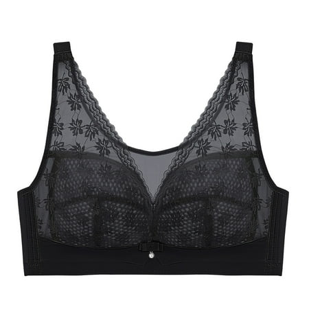 Arnsht Women s Wireless Lace Triangle Tops Minimizer Lifting Large Size Thin Soft Comfort Breathable Bra Without Steel Ring Black 44/100CD