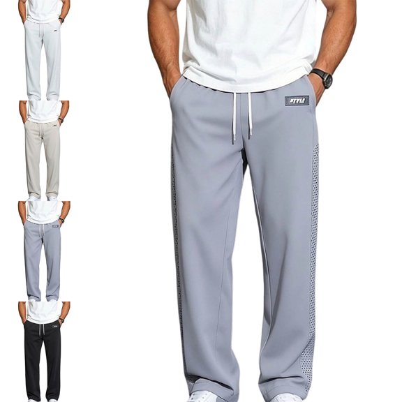 Afuyipoi Mens Track Pants Summer Ice Silk Draped Solid Color Casual Straight Leg Thin Breathable Quick Dry Sports Trousers Size M-4XL Gray Size L