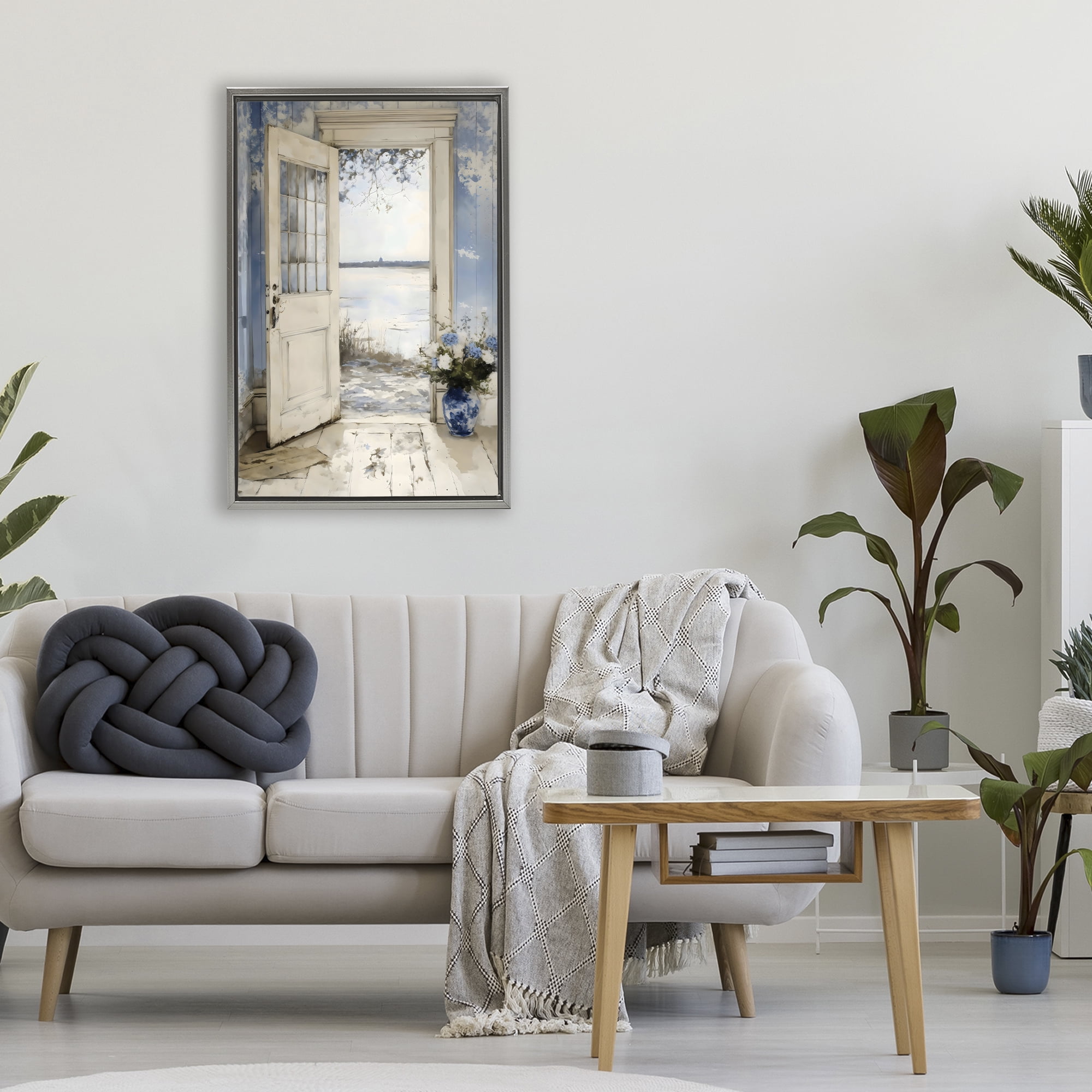 Stupell Industries Blue Country Cottage Doorway Gray Framed Floater Canvas Wall Art, design by LSR Design Studio