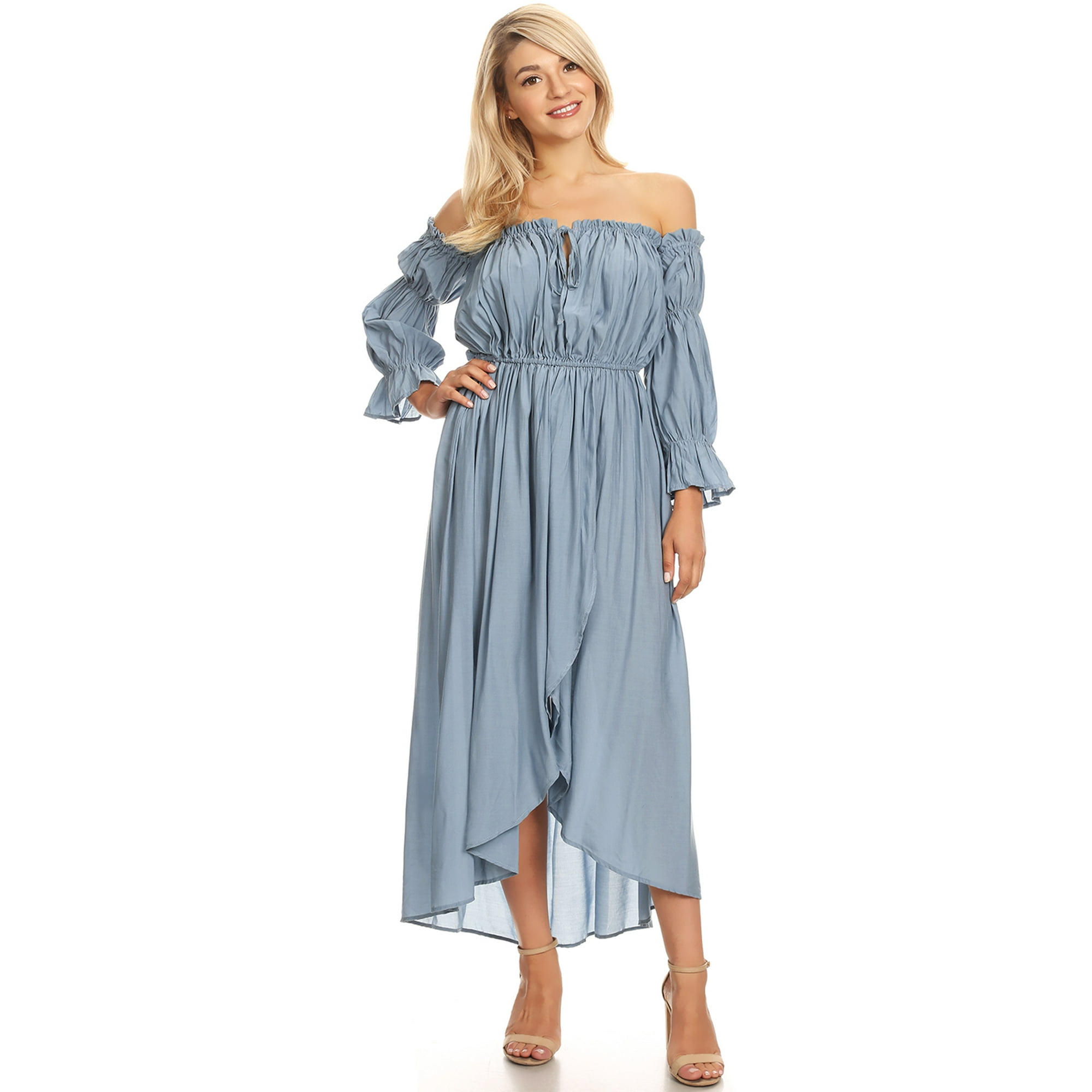 Womens Casual Boho Long Sleeve Off Shoulder Renaissance Peasant Dress Walmart