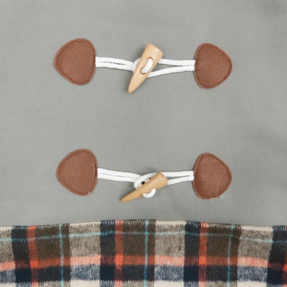 Holiday Time Vêtements pour chiens : Veste à capuche pour l'automne et l'hiver, gris et tartan avec faux boutons, taille XS-XL