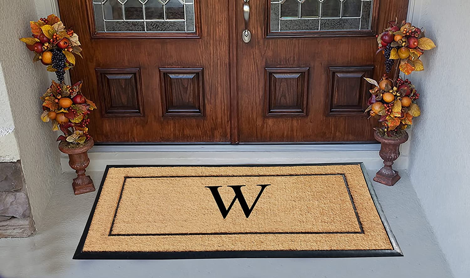 A1HC Natural Coir Monogrammed Doormat, Heavy-Duty Thin Profile Front Door Mat - 30"x60"