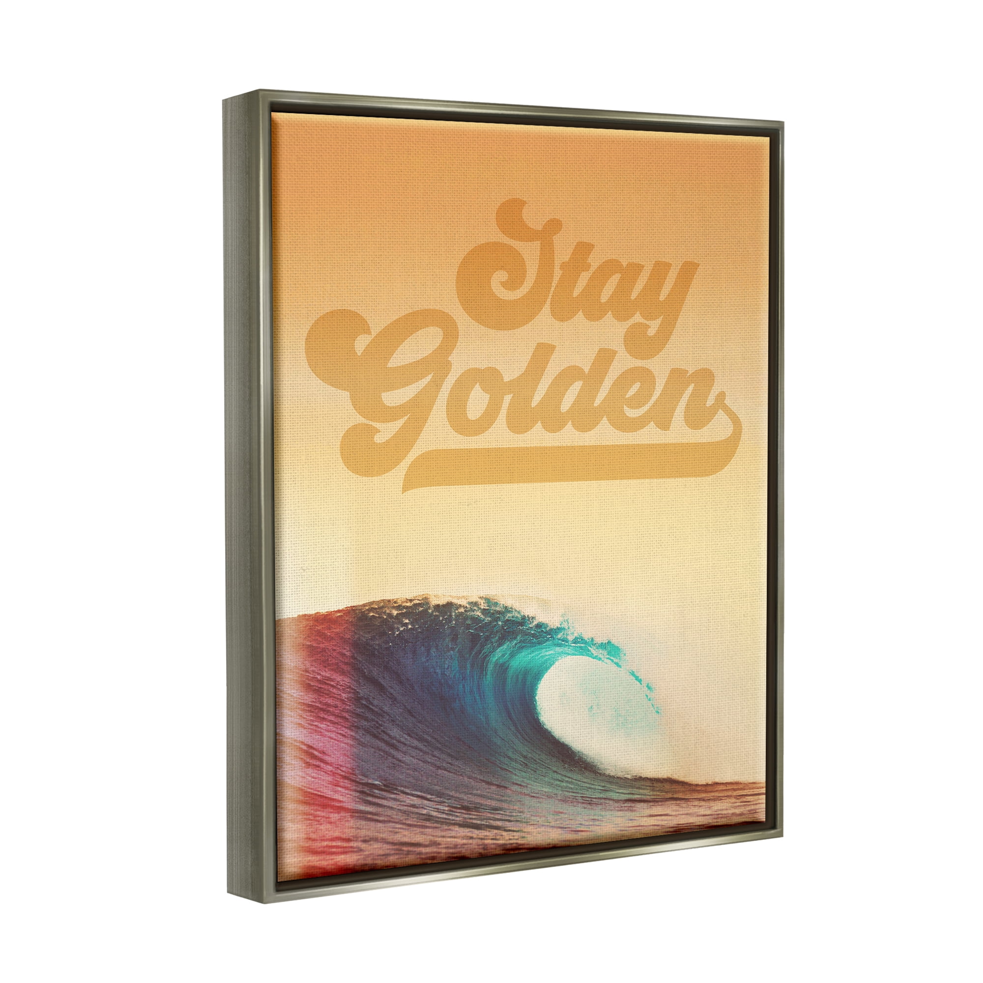 Stupell Industries Stay Golden Beach Waves Nature Painting Gray Floater Framed Art Print Wall Art, 17 x 21