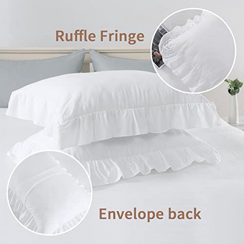 AOILE Ruffle Duvet Cover Set – 3PCS Soft Washed Microfiber, Vintage French Country Bedding, Twin/Queen/King