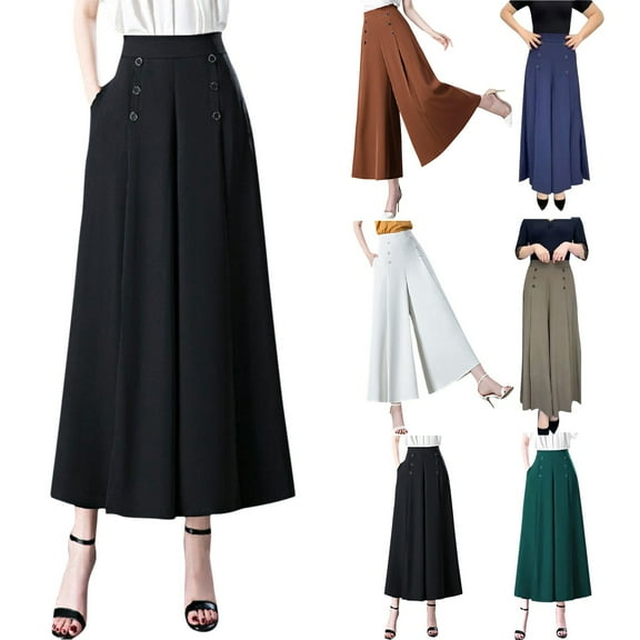 Women's Pleated Wide Leg Culottes High Waist Comfortable Swing Trousers for Spring and Summer Casual Style