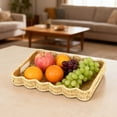 thumbnail image 2 of 14 Pcs Apricot Scalloped Edge Imitation Rattan Tray Basket, 14 x 9.8 x 1.8 in / 35.5 x 25 x 4.5 cm Medium Size Hand Woven Decorative Trays for Desktop Snack, Fruit Storage and Serving, 2 of 5