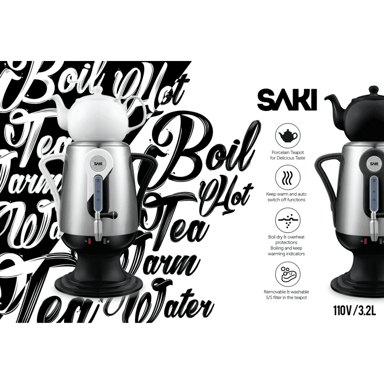 SAKI Automatic Electric Samovar Brewing System with Porcelain Teapot, Black  