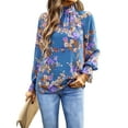 thumbnail image 3 of LilyLLL Womens Evening Party Floral Long Sleeve Turtle Neck Blouse Shirt Tops, 3 of 5