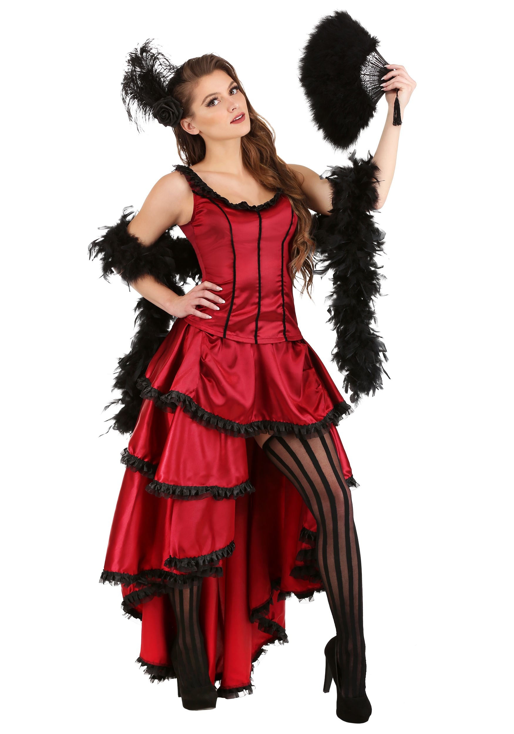 Red Showgirl Ladies Burlesque Fancy Dress Womens Western Saloon Can Can Costume 