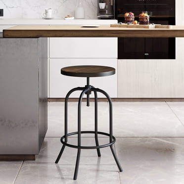 Lavish Home Counter Height Swivel Bar Stool, Adjustable Backless Stool with Round Wood Seat and Iron Tube Frame for Kitchen, Brown