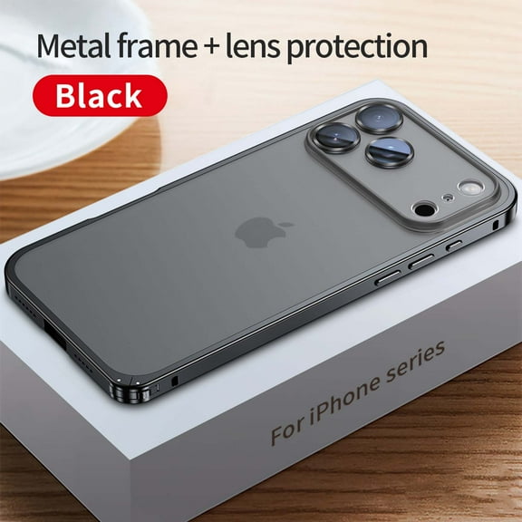 TECH CIRCLE for iPhone 17 Pro Max Hard PC Frosted Case Metal Border Translucent Back Cover Lens Protection Shockproof Anti-Fingerprint Anti-Scratch Compatible with Qi Wireless Charging,Black