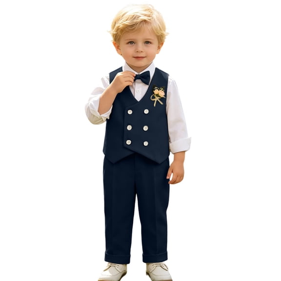 Tiijoy Toddler Boys Formal Suit Wedding Birthday Party Long Sleeve Shirt Vest Pants Outfits