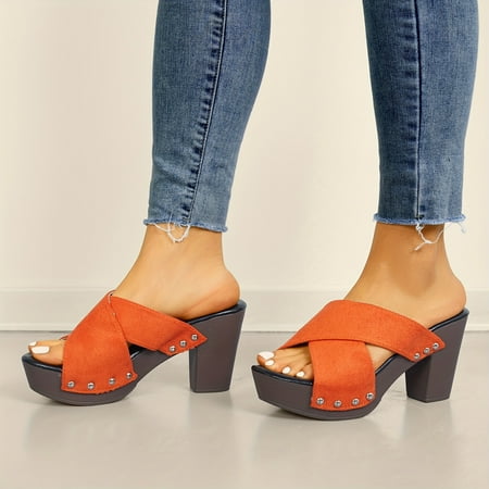 

Women s Comfy Criss Cross Open Toe Platform Heeled Sandals -Slip-on Chunky High Heels