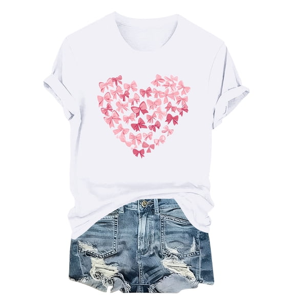 hotojiny Valentine's Day Shirts for Women Heart T-Shirt Casual Graphic Blouse Comfortable Short Sleeve Tees Tops
