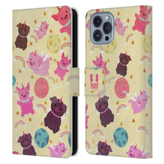 Head Case Designs Space Unicorns Pig Leather Book Wallet Case Cover Compatible with Apple iPhone 14