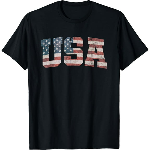 t-shirt USA US Flag Patriotic 4th of July America T-Shirt mens，black，women，funny，journey，Crew Neck, Short Sleeve,custom clothing patterns.gift