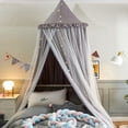 thumbnail image 3 of Bed Canopy for with Lights,Double Layer Princess Round Dome Dreamy Mosquito Net Bedding Girls Room Castle Play Tent Hanging House Decor Reading Nook Canopies(Gray/White), 3 of 13