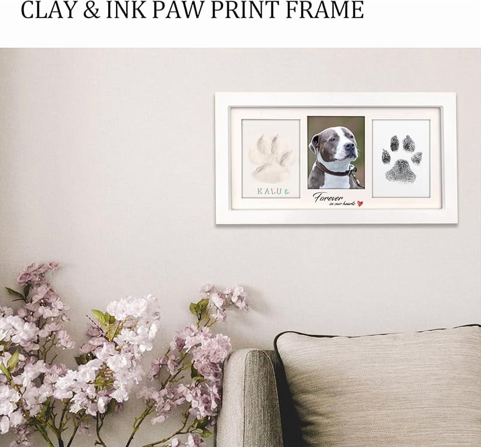 Zeokiar Paw Print Frame Kit,Dog/Cat Paw Print Kit,Soft Pawprint Clay&Clean Touch Ink Pad,Pet Paw Print Impression Kit with Customization Tool,Wooden Pet Memorial Frame,DIY Dog Lover Gifts