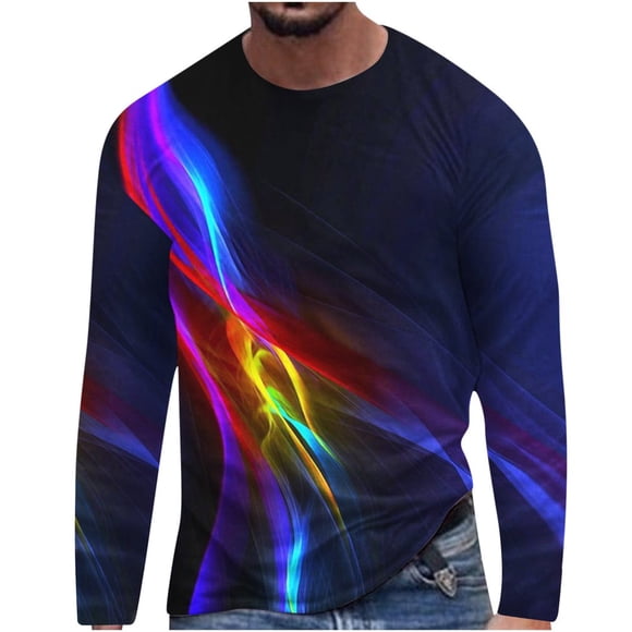 DEELLEEO Clearance under 10.00 Long Sleeve Shirts for Men New Fashion Men‘s Long Sleeve Printing T-Shirt Loose Round Neck Pullover Undercoat Top Blouses &