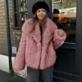 thumbnail image 5 of Women's Faux Fur Coat, Plush Textured Short Jacket, Lapel Collar Cropped Length, Thickened Warm Overcoat, Luxurious Winter Outerwear, Open Front Style Pink XL, 5 of 8