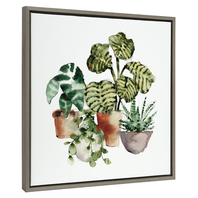 Kate and Laurel Plants Framed Painting, 30 in x 30 in