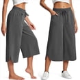 thumbnail image 3 of Pantalones de Yoga de Pierna para Mujer, Pantalones Casuales de Verano, Pantalones Cortos con Cordón en la Cintura y Bolsillos, Gris L, 3 of 6
