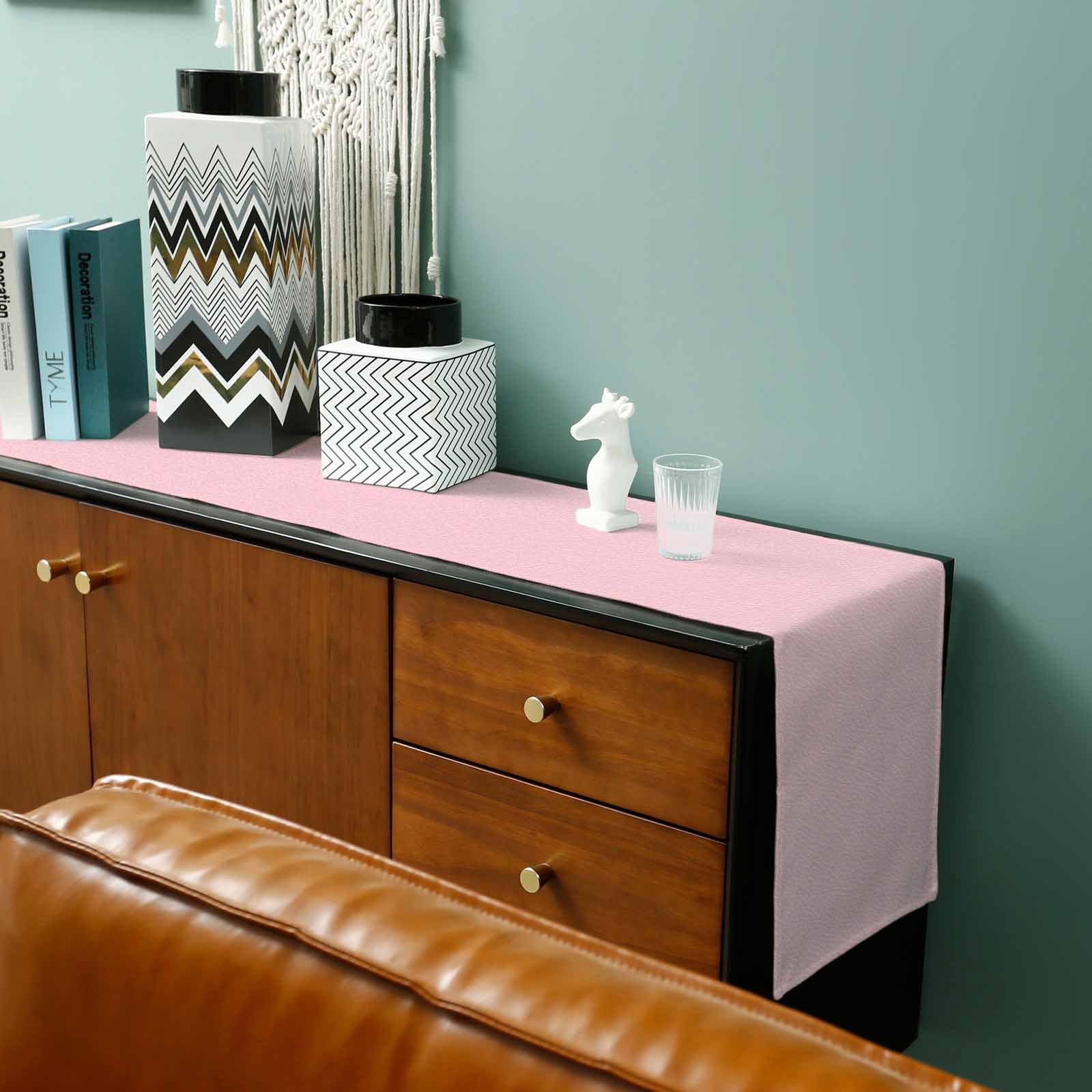 Solid Pink Cotton Linen Table Runner 13 x 72 inch Romantic Minimalism Abstract Denim Texture Non-slip Rectangular Dining Table Decor for Wedding Party Holiday Dinner