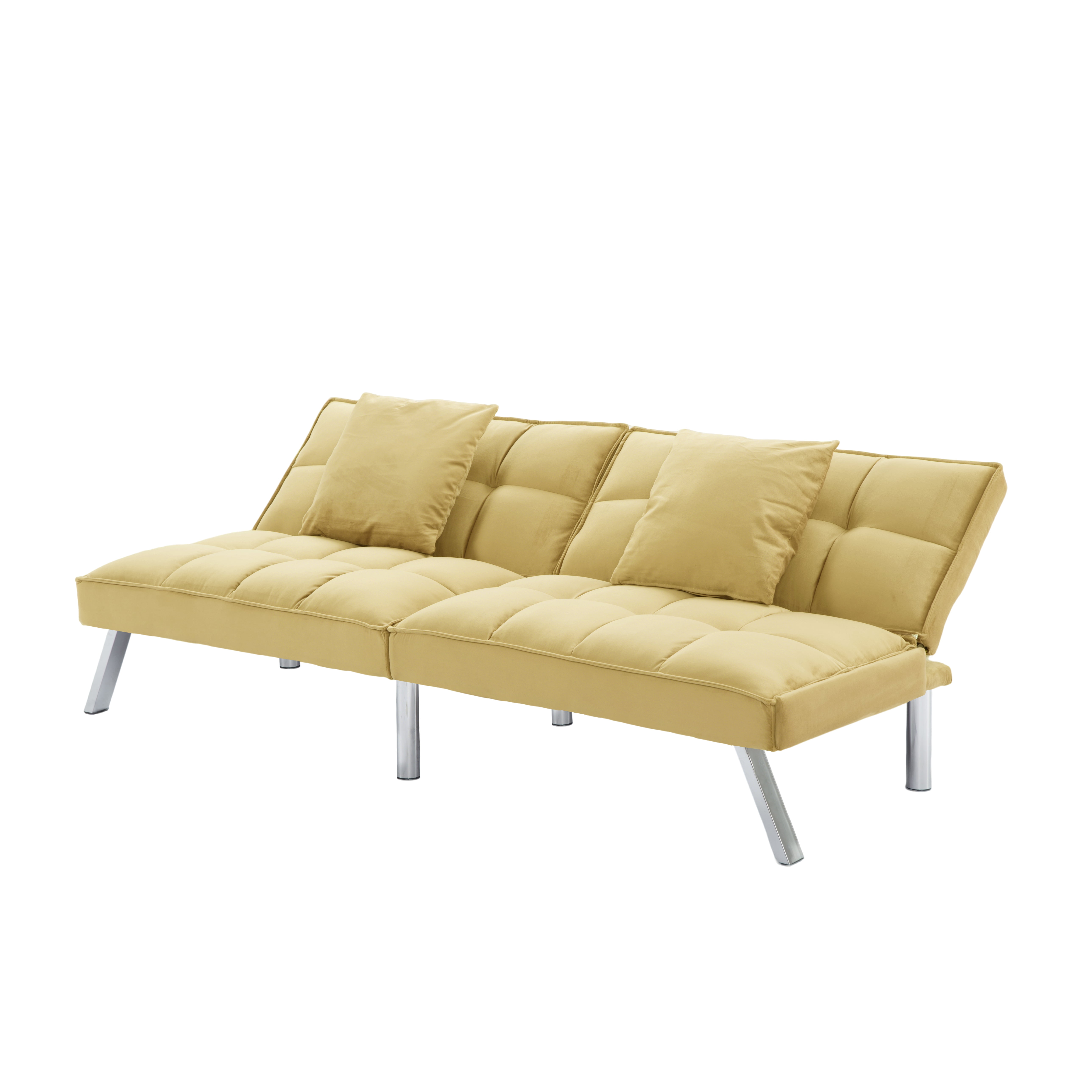 Gewnee Modern Velvet Futon Sofa Bed,67.7" Convertible Sleeper Sofa Bed with Throw Pillows，5 Adjustable Backrest Angles,Loveseat for Small Place,Olive