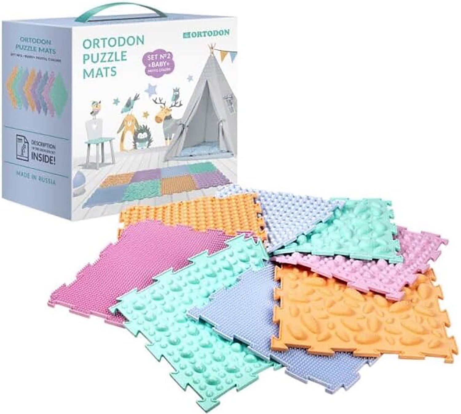 HOMEHUT Ortodon Baby Pastel Modular Sensory Mat - Stimulating Massage Mats for Kids & Adults - PVC Material, 8 Piece Set