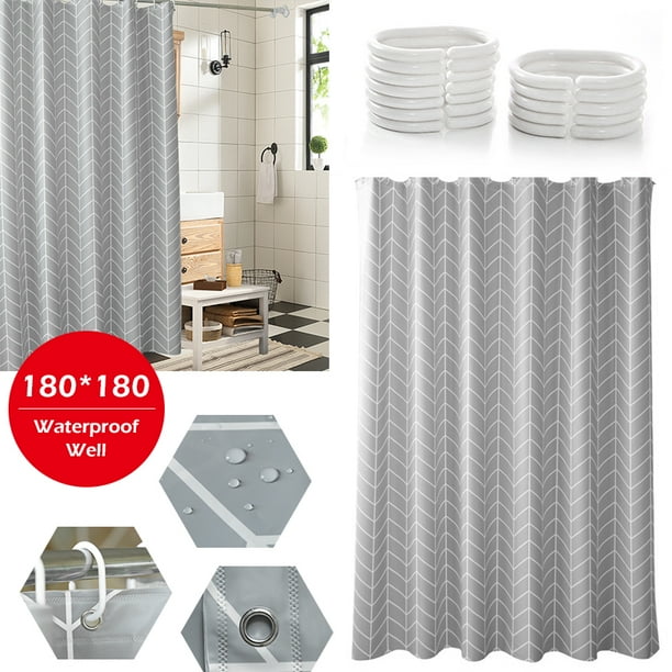 Amerteer Shower Curtain with Hooks, Polyester Fabric Machine Washable