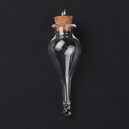 Teardrop Glass Cork Bottle Big Pendants Glass Empty Wishing Bottle Charm with Platimen Tone Iron Loops Clear 9.1cm Hole: 5mm