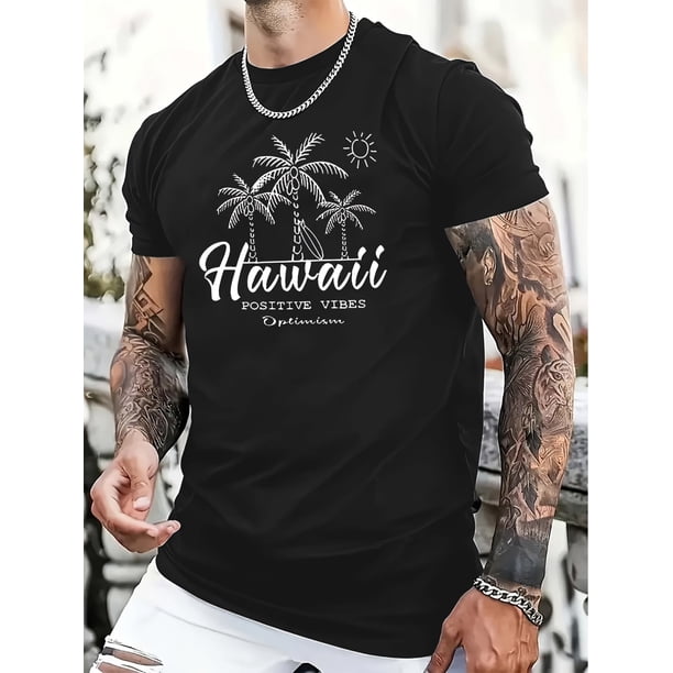 Camiseta de verano informal de manga corta para hombre, 100 % algodón, con estampado de atmósfera positiva, ajuste cómodo, cuello redondo y estilo urbano moderno, ideal para uso diario y al aire libre