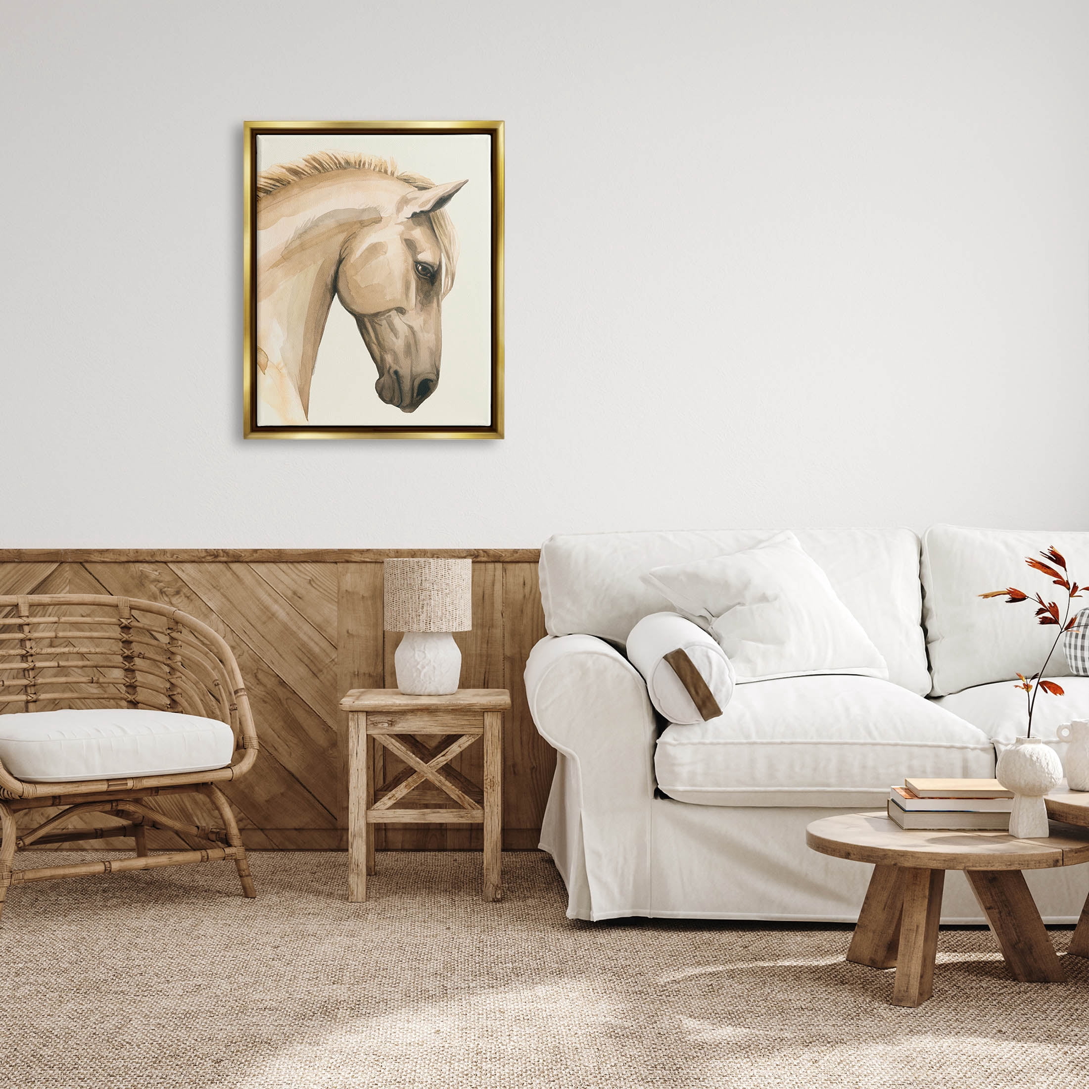 Stupell Industries Horse Portrait Farm Animal Graphic Art Metallic Gold Floating Framed Canvas Print Wall Art, Design by Grace Popp