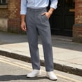 thumbnail image 5 of Jerdar Men's Solid Pleated Dress Pants, Loose Straight Fit Business Casual Long Trousers with Side Pockets, Polyester Cotton Blend Mens Lightweight Pants, 5 of 8