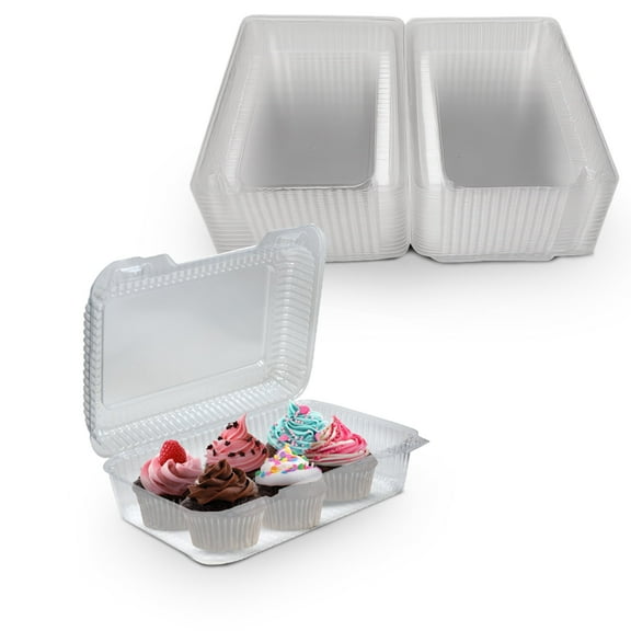 MT Products Clear Clamshell Take Out Containers with Hinged Lid 8" x 5.8" x 2.5" - Pastry Plastic To Go Containers - Pack of 40
