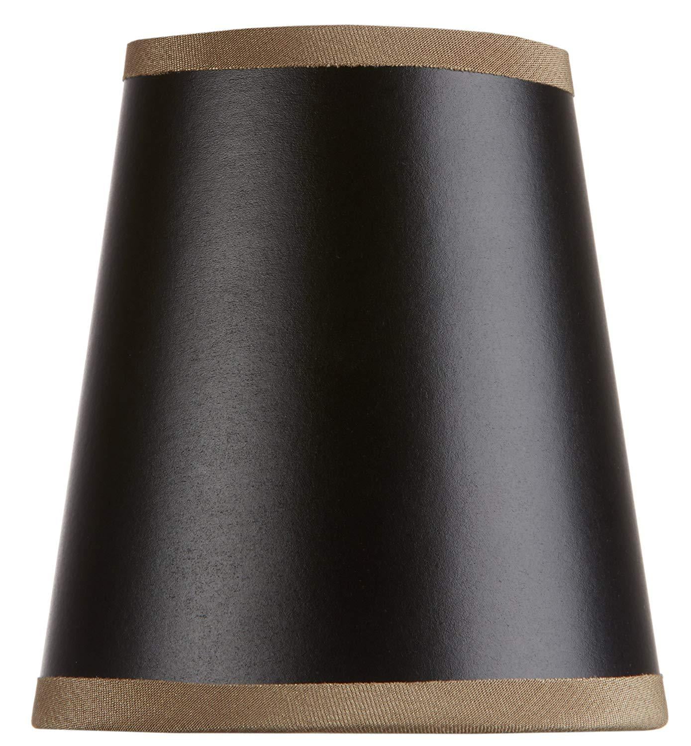 Black 4" Faux Leather Lamp Shade w/ Gold Foil patterned Liner Chandelier Clip On 