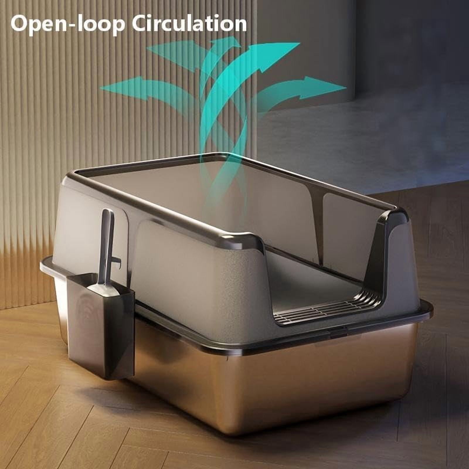 Rugerasy Stainless Steel Cat Litter Box,Large Enclosed Metal Litter Box with with Lid & Scoop,Extra Large,High Sided,Non-Stick Metal Pan,Leak-Proof Splash Guard,White