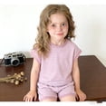 thumbnail image 2 of Laipiong Girls Summer Outfits Casual 2 Piece Stylish Striped Short Sleeve T Shirt and Elastic Waist Shorts Stretch Comfy Sporty Workout Sets, 2 of 4