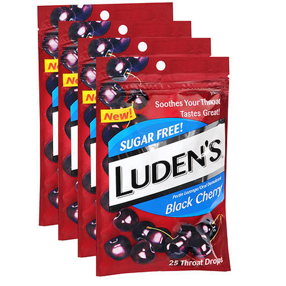 Luden's Sugar Free Throat Drops Black Cherry 25 ct pack of 4