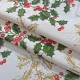 thumbnail image 3 of Ivory Golden Holly and Berry Christmas 52 x 70 inch Rectangle Vinyl Flannel Backed Dining Tablecloth, 3 of 7