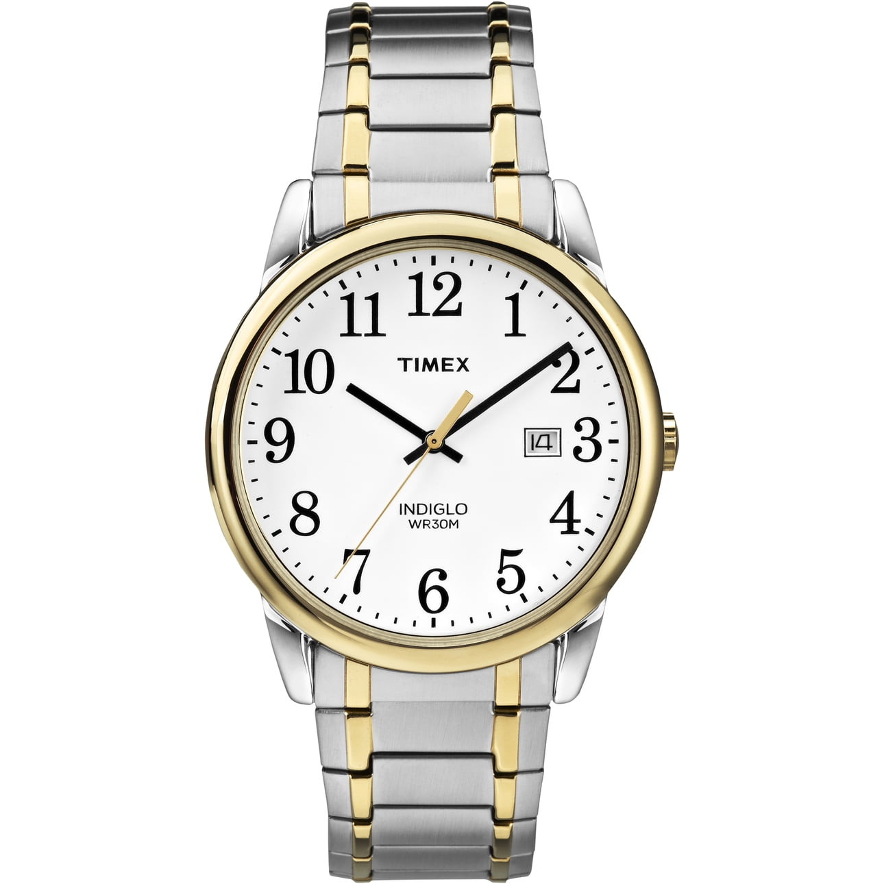 Timex Men's Easy Reader Date Two-Tone/White 38mm Casual Watch, Tapered Expansion Band