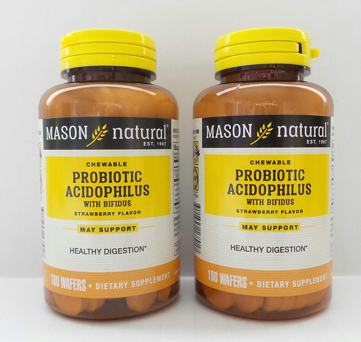 Mason Natural Digestive Aid Supplement w/ Bifidus Strawberry, 100ct, 2-Pack