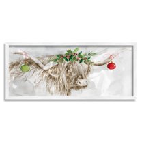 Stupell Industries Cattle with Christmas Ornaments Holiday Painting White Framed Art Print Wall Art