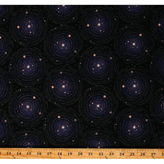 Cotton Solar Systems Outer Space Planets Suns Astronomy Moonlight Navy Blue Cotton Fabric Print by the Yard (WELM-20064-364ASTRAL)