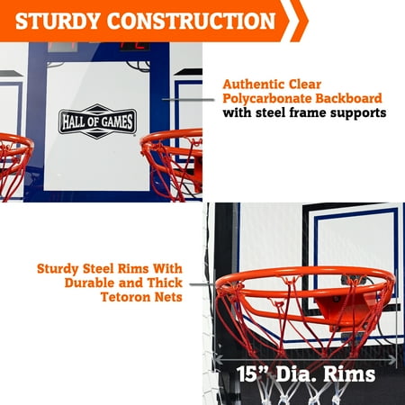 Hall of Games 88” Indoor Steel Frame Arcade Basketball Game with LED Scorer, Blue